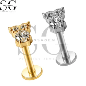 SGYS1343 G23 Anillo de labio con parte posterior plana de titanio Lindo gato búho CZ Labret Stud