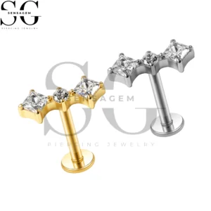 SGYS1347 G23 Anillo de labio con parte posterior plana de titanio con forma de pajarita CZ Labret Stud