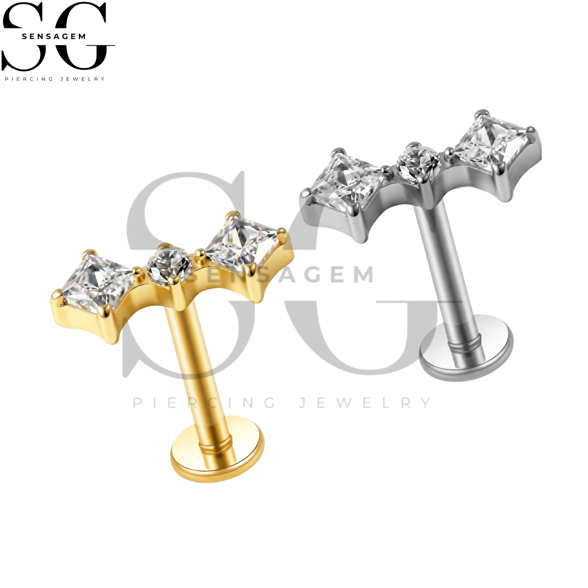 SGYS1347 G23 Titan-Lippenring mit flacher Rückseite, Fliege, CZ-Labret-Ohrstecker