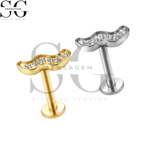 SGYS1349 G23 Anillo de labio con parte posterior plana de titanio Pavé CZ Wave Labret Stud