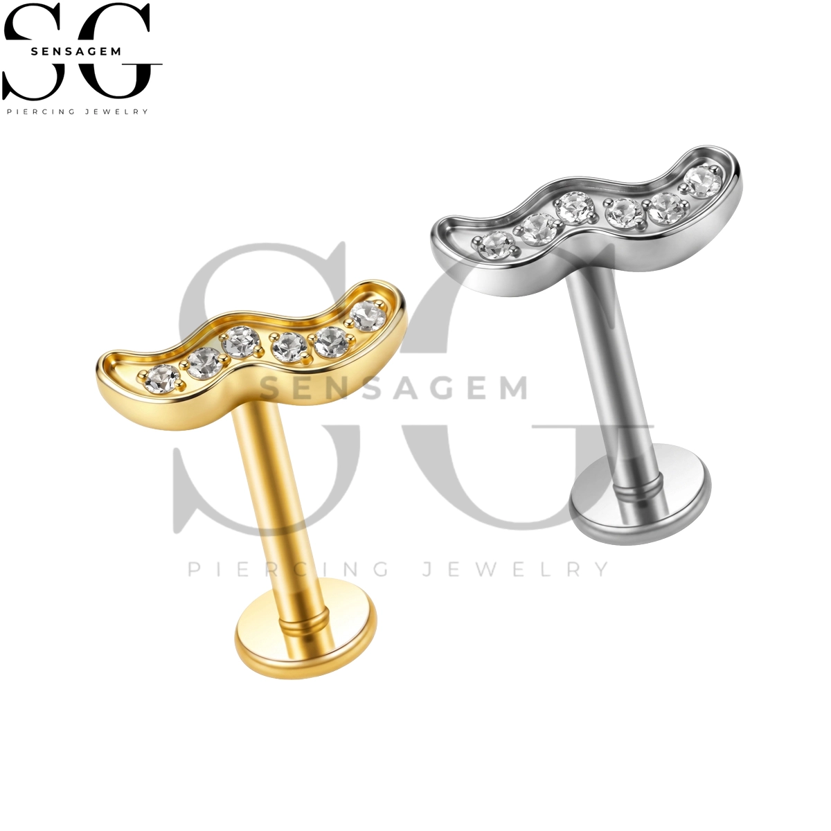SGYS1349 G23 Titan-Lippenring mit flacher Rückseite, Pavé-CZ-Wellen-Labret-Ohrstecker