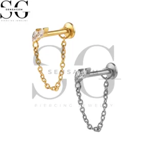 SGYS1350 G23 Anillo de labio con parte posterior plana de titanio Marquesa CZ Cadena colgante Stud Labret