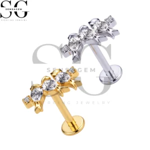 SGYS1351 G23 Anillo de labio con parte posterior plana de titanio CZ Stud de labio de arco con púas