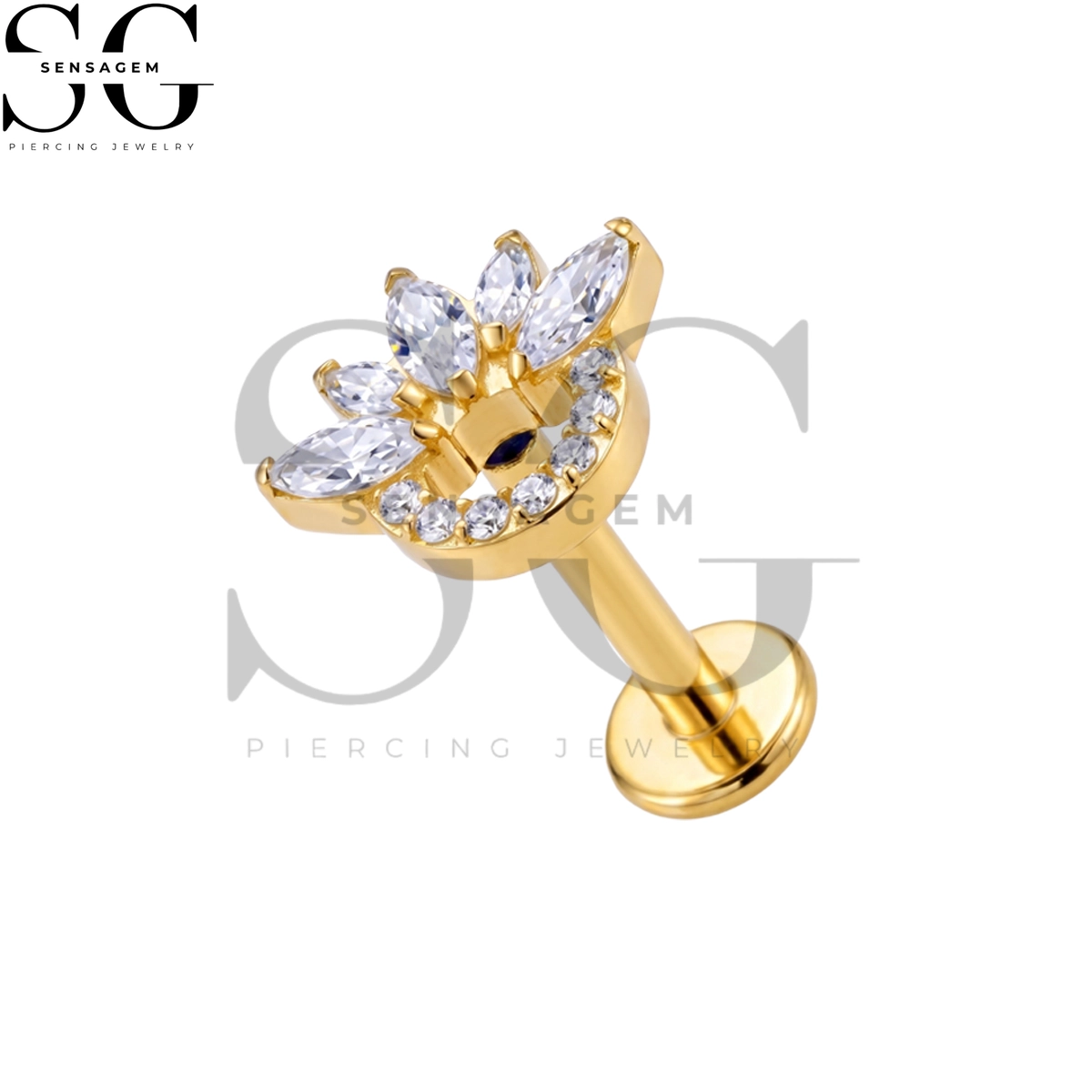 SGYS1352 G23 Titan-Lippenring mit flacher Rückseite, Marquise CZ, Lotuskrone, Labret-Ohrstecker – Bild 2