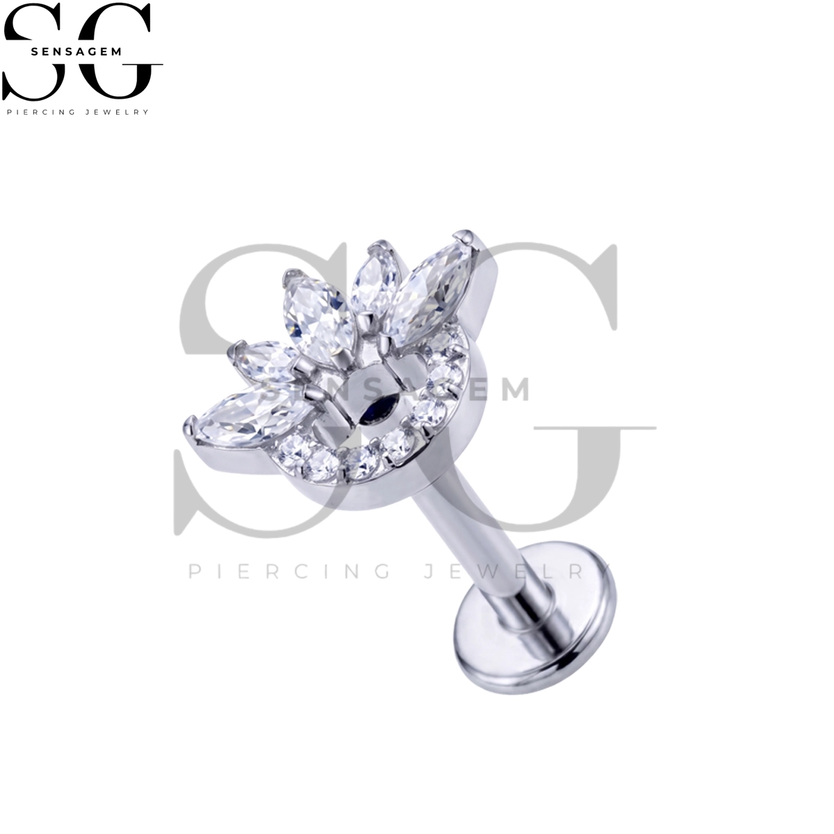 SGYS1352 G23 Titan-Lippenring mit flacher Rückseite, Marquise CZ, Lotuskrone, Labret-Ohrstecker – Bild 3