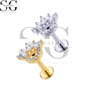 SGYS1352 G23 Anillo de labio con parte posterior plana de titanio Marquesa CZ Lotus Crown Labret Stud