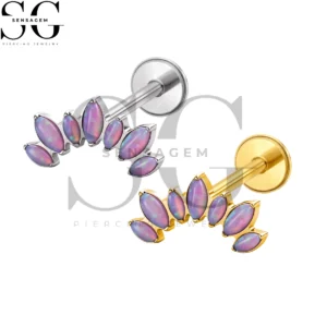 SGYS1354 G23 Anillo de labio con parte posterior plana de titanio Marquesa Opal10 Arc Labret Stud