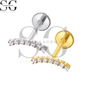 SGYS1357 G23 Titanium Flat Back Lip Ring Curved CZ Arc Labret Stud