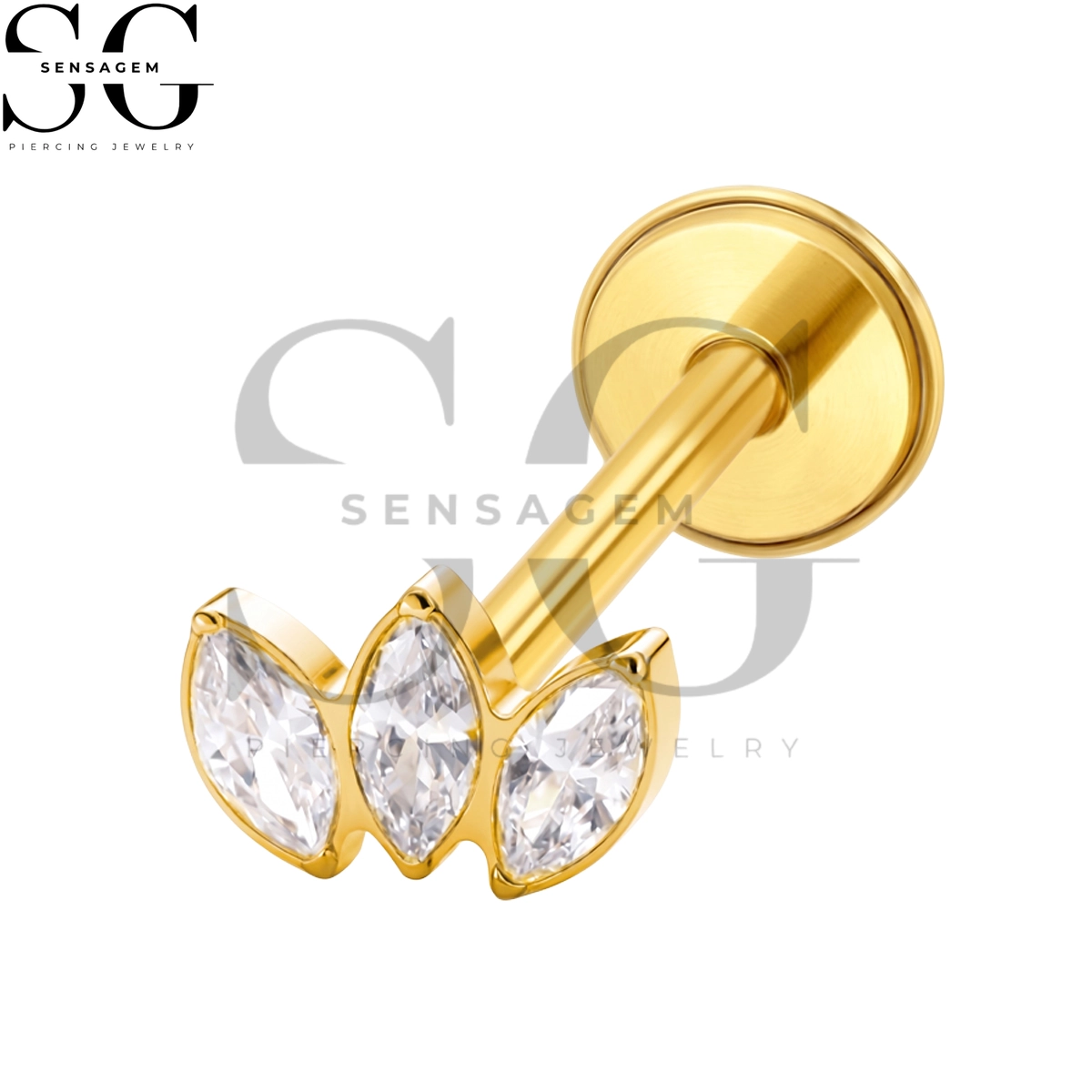 SGYS1359 G23 Titanium Flat Back Lip Ring Triple Marquise CZ Lotus Fan Labret Stud - Image 2