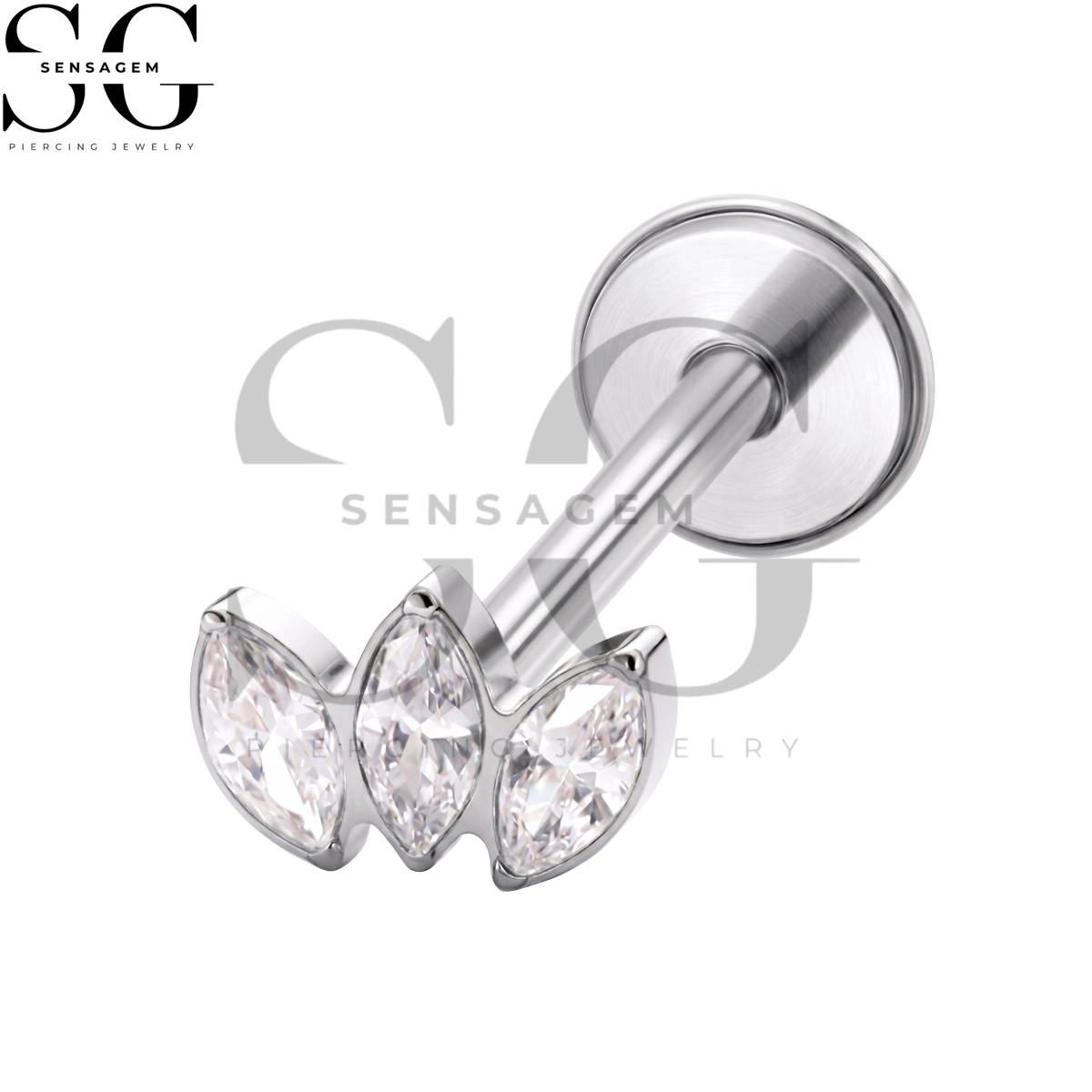 SGYS1359 G23 Titanium Flat Back Lip Ring Triple Marquise CZ Lotus Fan Labret Stud - Image 3