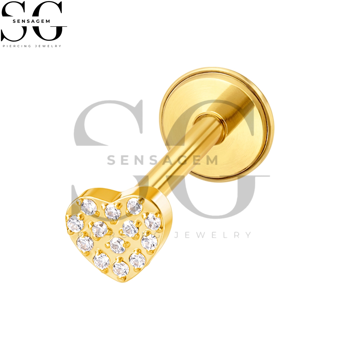 SGYS1361 ASTM F136 Titanium Flat Back Lip Ring Pavé CZ Heart Labret Stud - Image 2