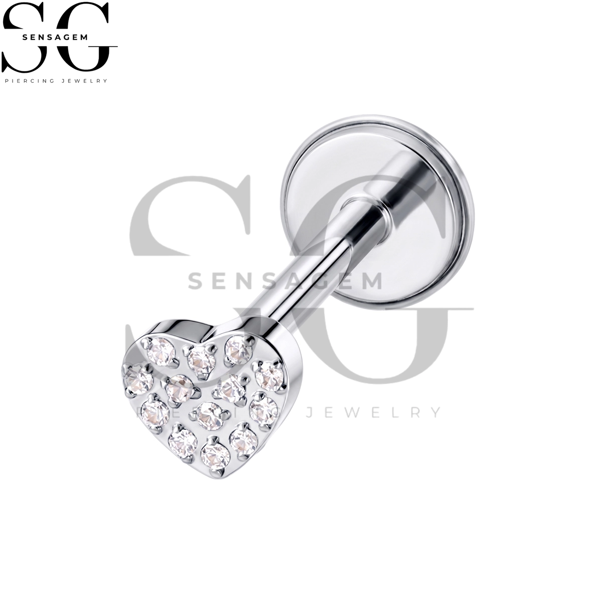 SGYS1361 ASTM F136 Titanium Flat Back Lip Ring Pavé CZ Heart Labret Stud - Image 3