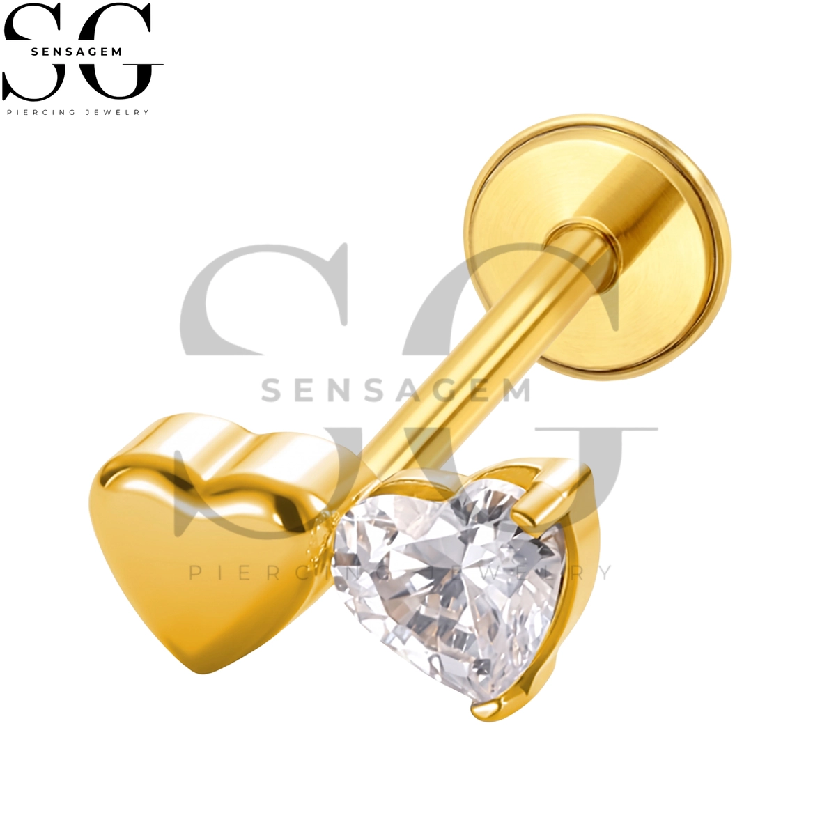 SGYS1362 ASTM F136 Titanium Flat Back Lip Ring Double Heart CZ Labret Stud - Image 2