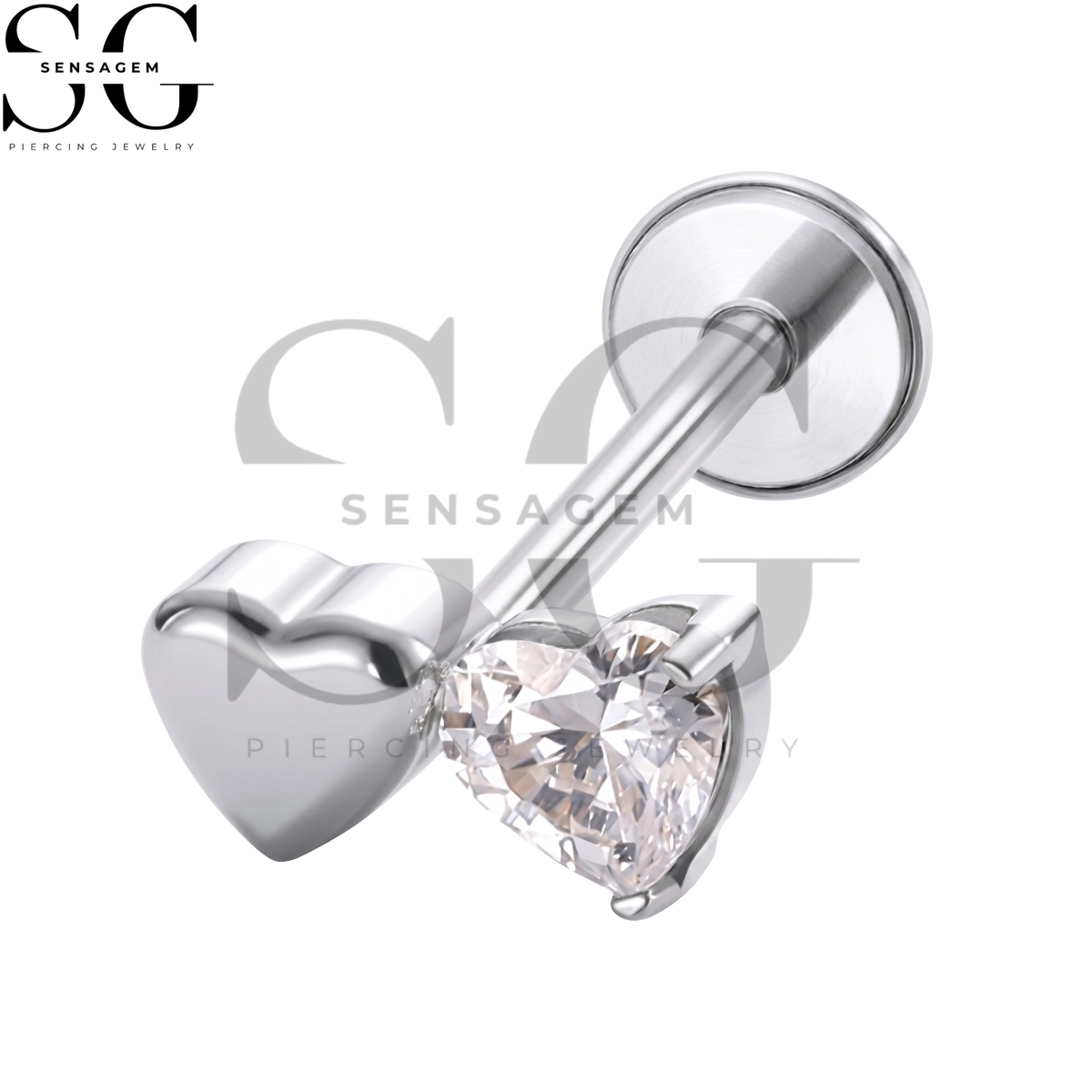 SGYS1362 ASTM F136 Titanium Flat Back Lip Ring Double Heart CZ Labret Stud - Image 3