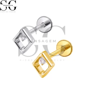SGYS1363 ASTM F136 Titanium Flat Back Lip Ring Geometric Rhombus CZ Labret Stud