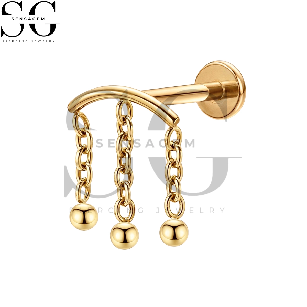 SGYS1365 ASTM F136 Titanium Flat Back Lip Ring Triple Chain Dangle Labret Stud - Imagen 2