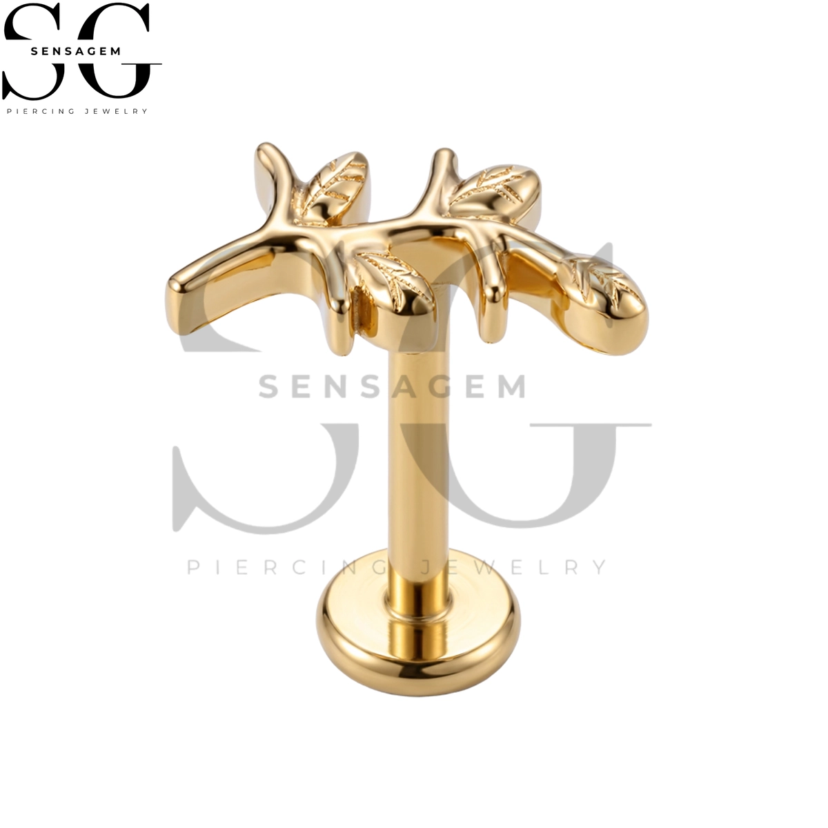 SGYS1366 ASTM F136 Titanium Flat Back Lip Ring Olive Branch Labret Stud - Imagen 2