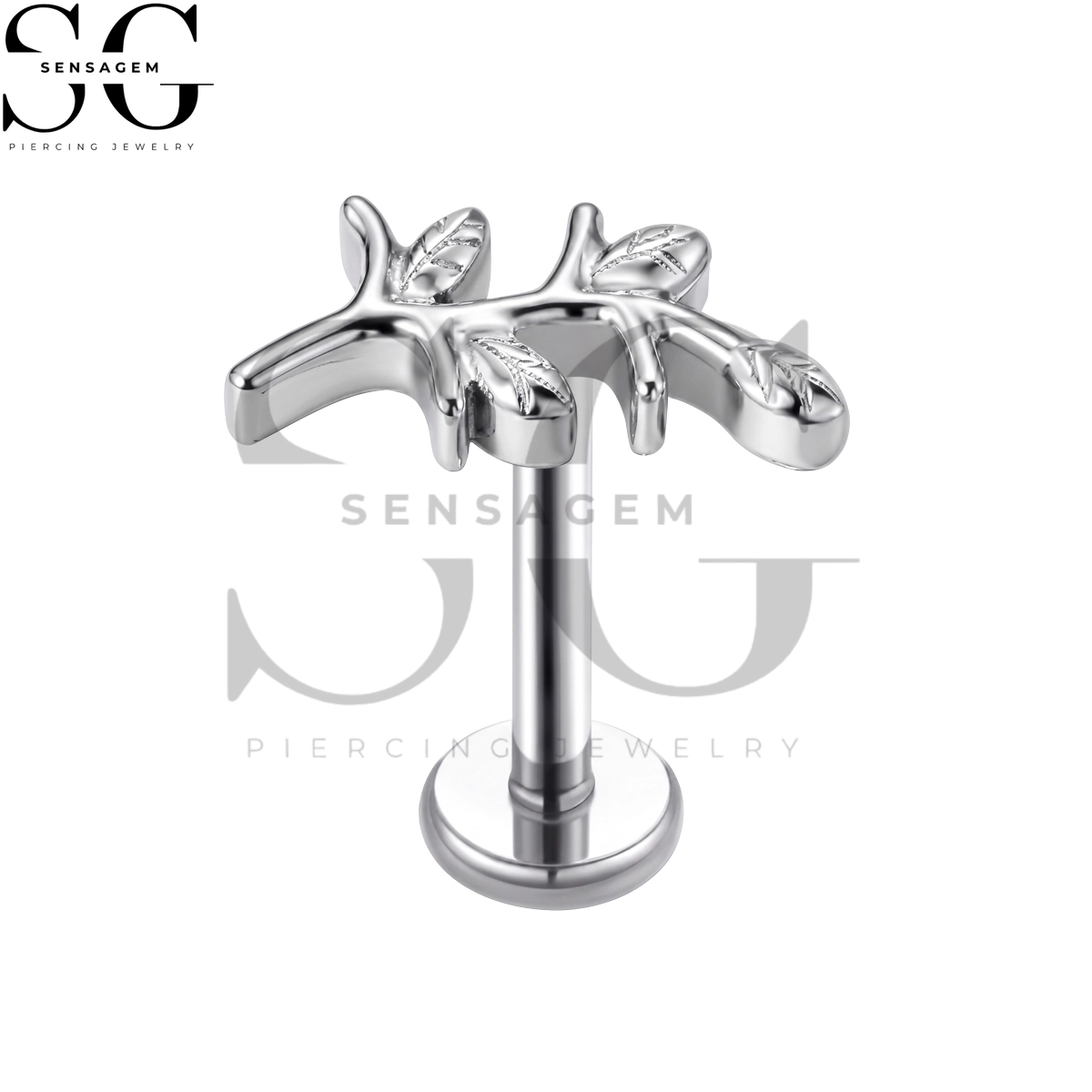 SGYS1366 ASTM F136 Titanium Flat Back Lip Ring Olive Branch Labret Stud - Imagen 3