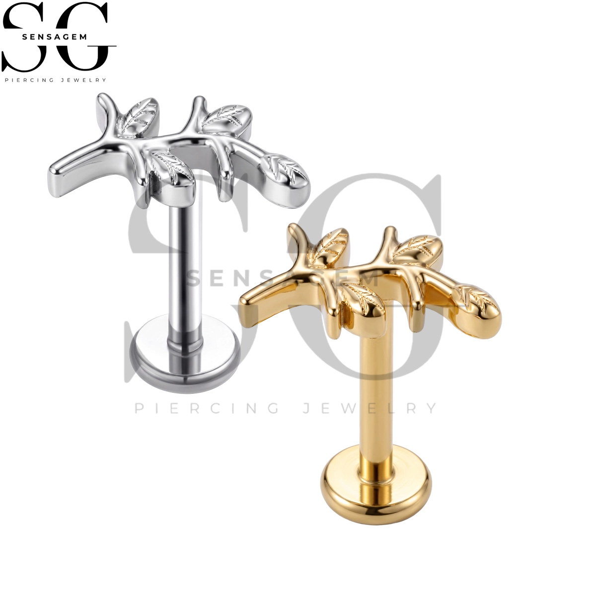 SGYS1366 ASTM F136 Titanium Flat Back Lip Ring Olive Branch Labret Stud