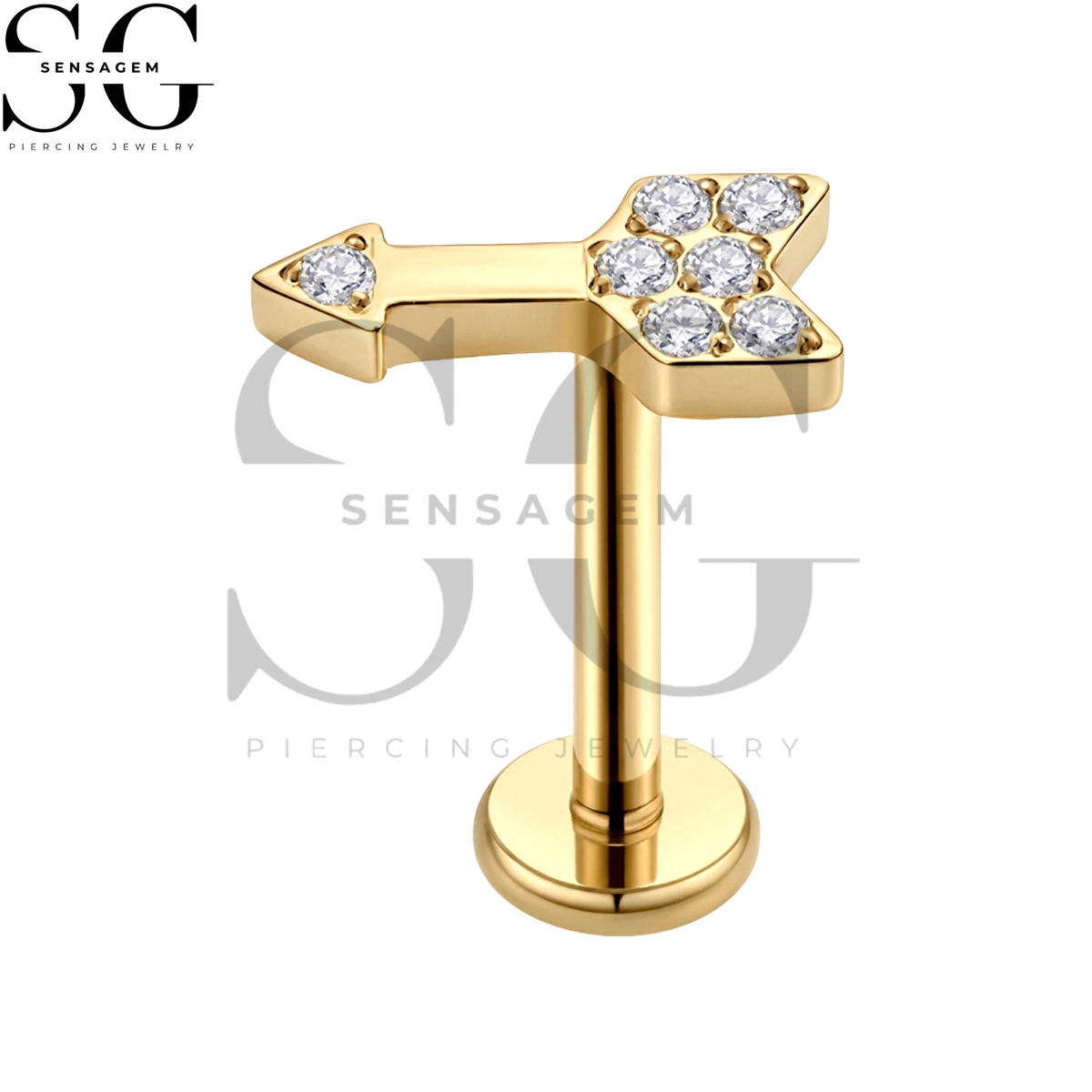 SGYS1367 ASTM F136 Titanium Flat Back Lip Ring Pavé CZ Arrow Labret Stud - Imagen 2