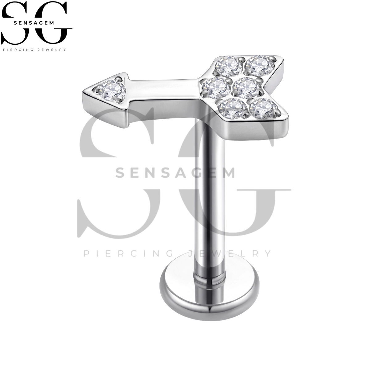 SGYS1367 ASTM F136 Titanium Flat Back Lip Ring Pavé CZ Arrow Labret Stud - Imagen 3