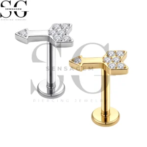 SGYS1367 ASTM F136 Titanium Flat Back Lip Ring Pavé CZ Arrow Labret Stud