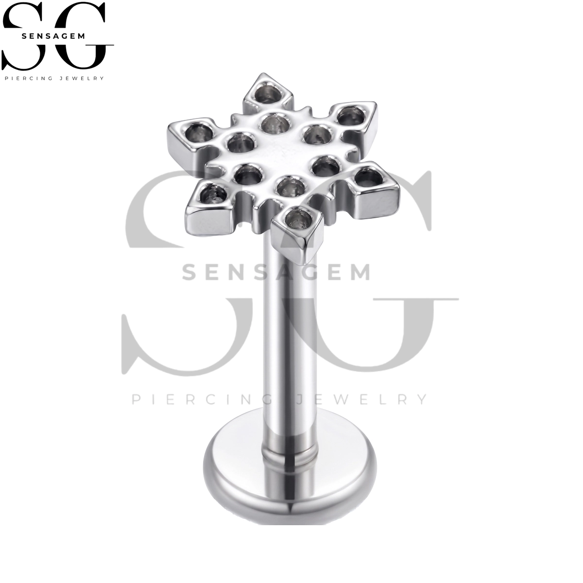 SGYS1368 ASTM F136 Titanium Flat Back Lip Ring Solid Gold Snowflake Labret Stud - Imagen 3