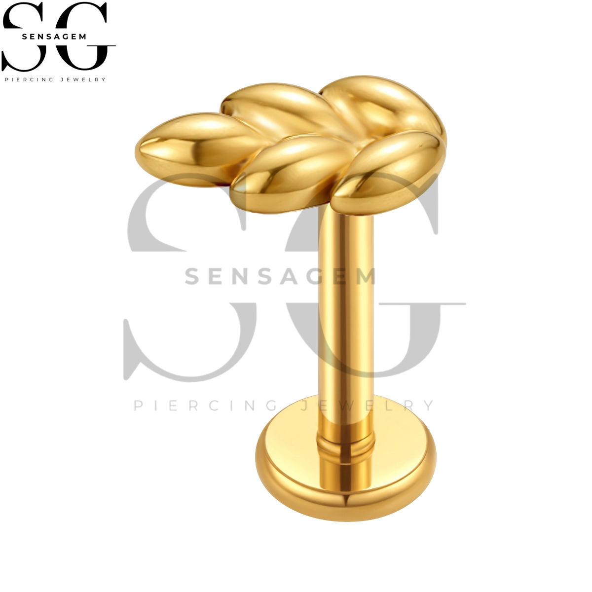 SGYS1369 ASTM F136 Titanium Flat Back Lip Ring Solid Gold Leaf Fan Labret Stud - Imagen 3