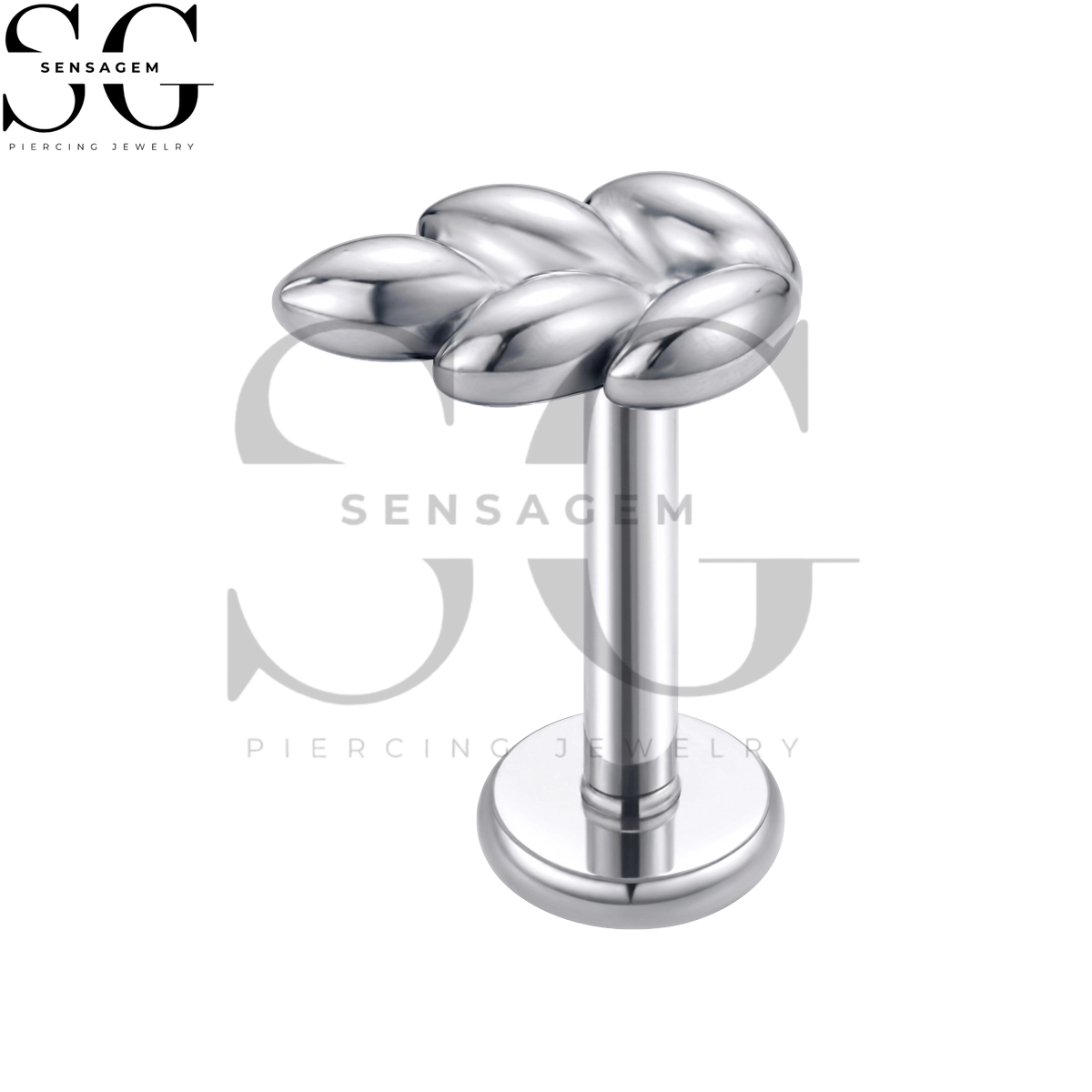SGYS1369 ASTM F136 Titanium Flat Back Lip Ring Solid Gold Leaf Fan Labret Stud - Imagen 2