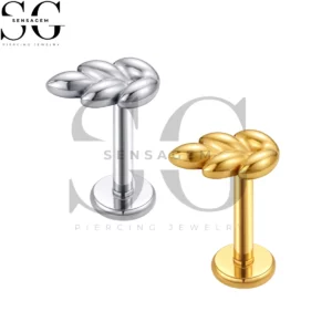 SGYS1369 ASTM F136 Titanium Flat Back Lip Ring Solid Gold Leaf Fan Labret Stud