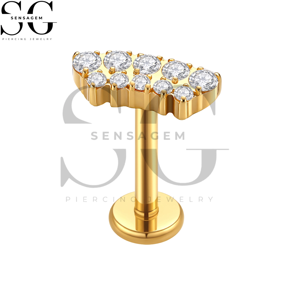 SGYS1373 ASTM F136 Titanium Flat Back Lip Ring Double Row Pavé CZ Curved Labret Stud - Image 2