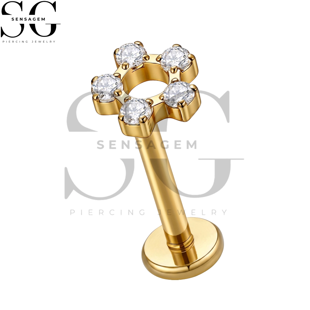 SGYS1383 ASTM F136 Titanium Flat Back Lip Ring CZ Hollow Flower Labret Stud - Image 2