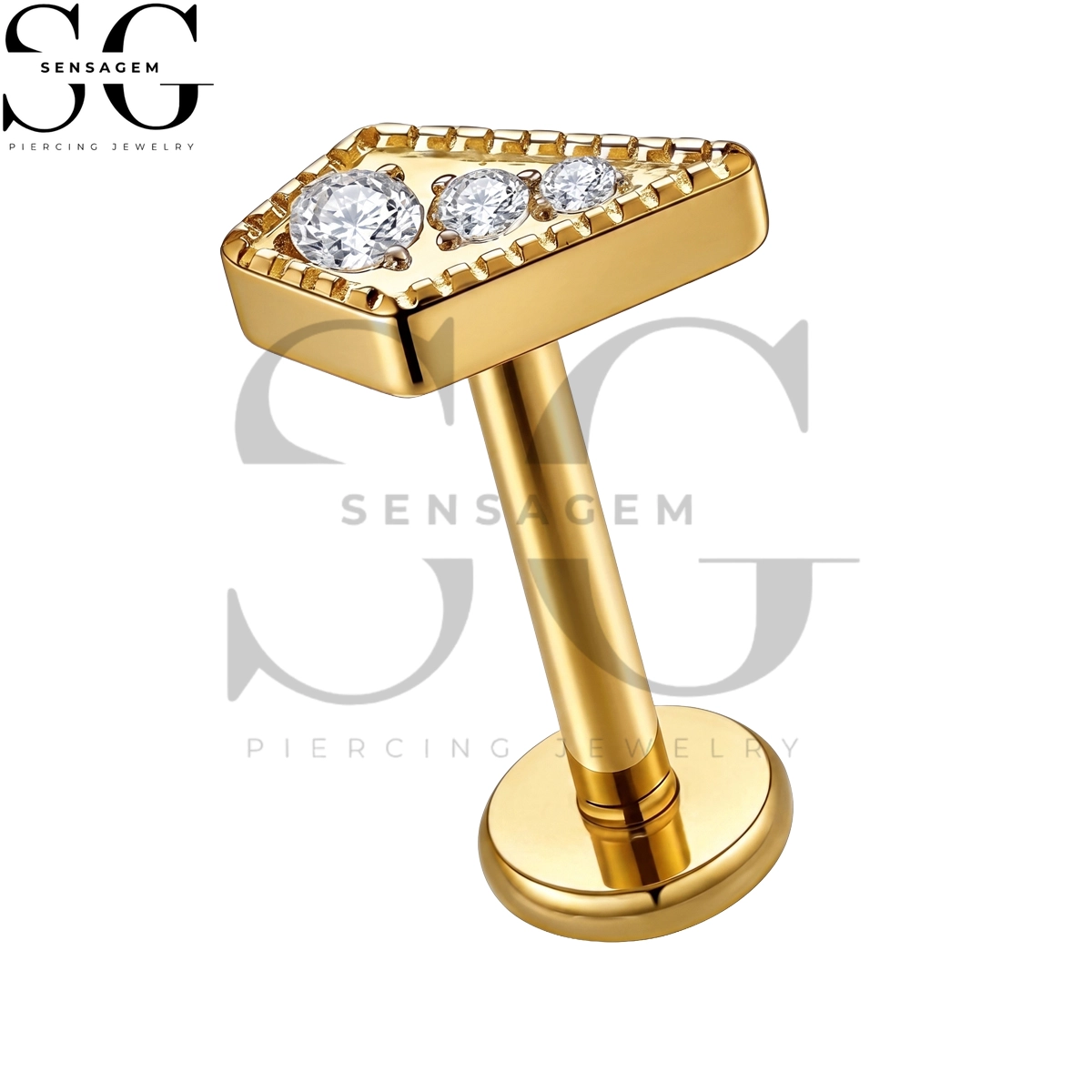 SGYS1384 ASTM F136 Titanium Flat Back Lip Ring Milgrain Graduated CZ Wedge Labret Stud - Image 2