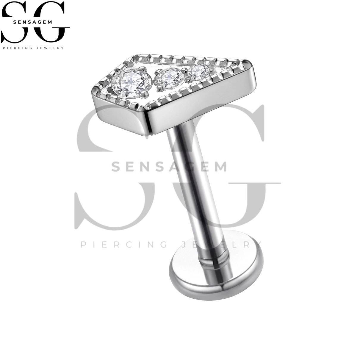 SGYS1384 ASTM F136 Titanium Flat Back Lip Ring Milgrain Graduated CZ Wedge Labret Stud - Image 3