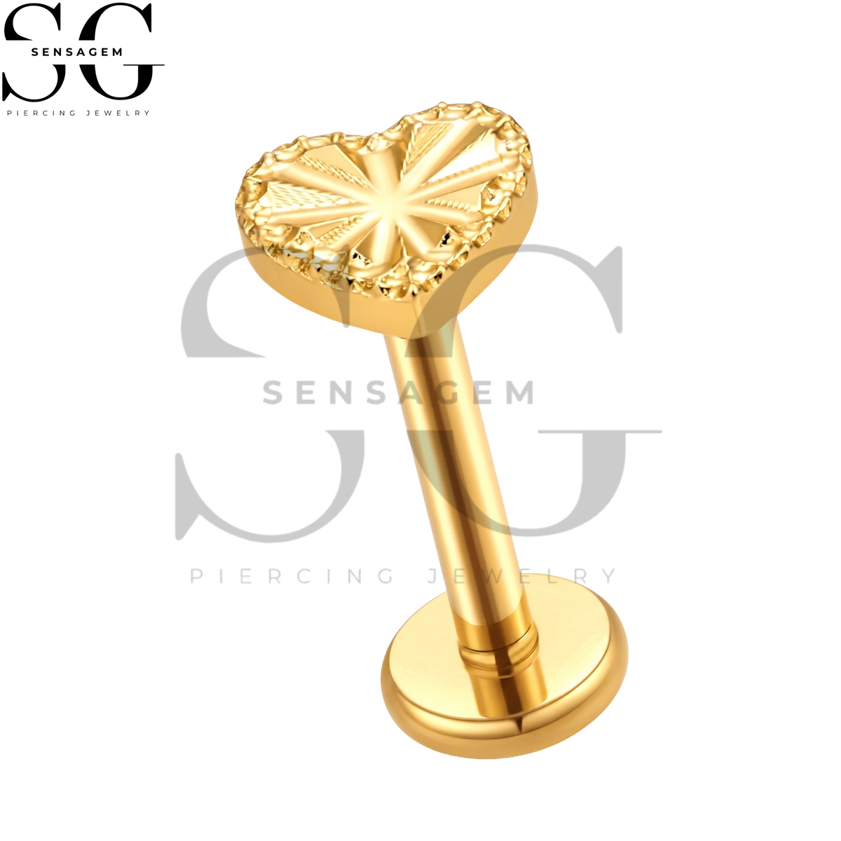SGYS1385 ASTM F136 Titanium Flat Back Lip Ring Vintage Sunburst Heart Labret Stud - Image 2