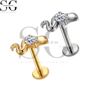 SGYS1386 ASTM F136 Titanium Flat Back Lip Ring Pear Cut CZ Elephant Labret Stud