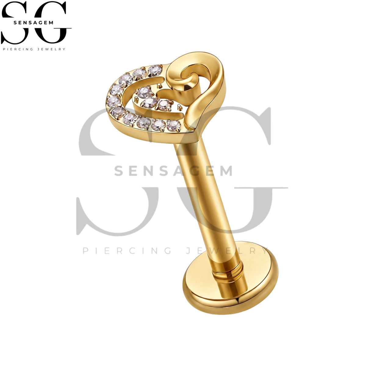 SGYS1387 ASTM F136 Titanium Flat Back Lip Ring Pavé CZ Double Heart Labret Stud - Image 2