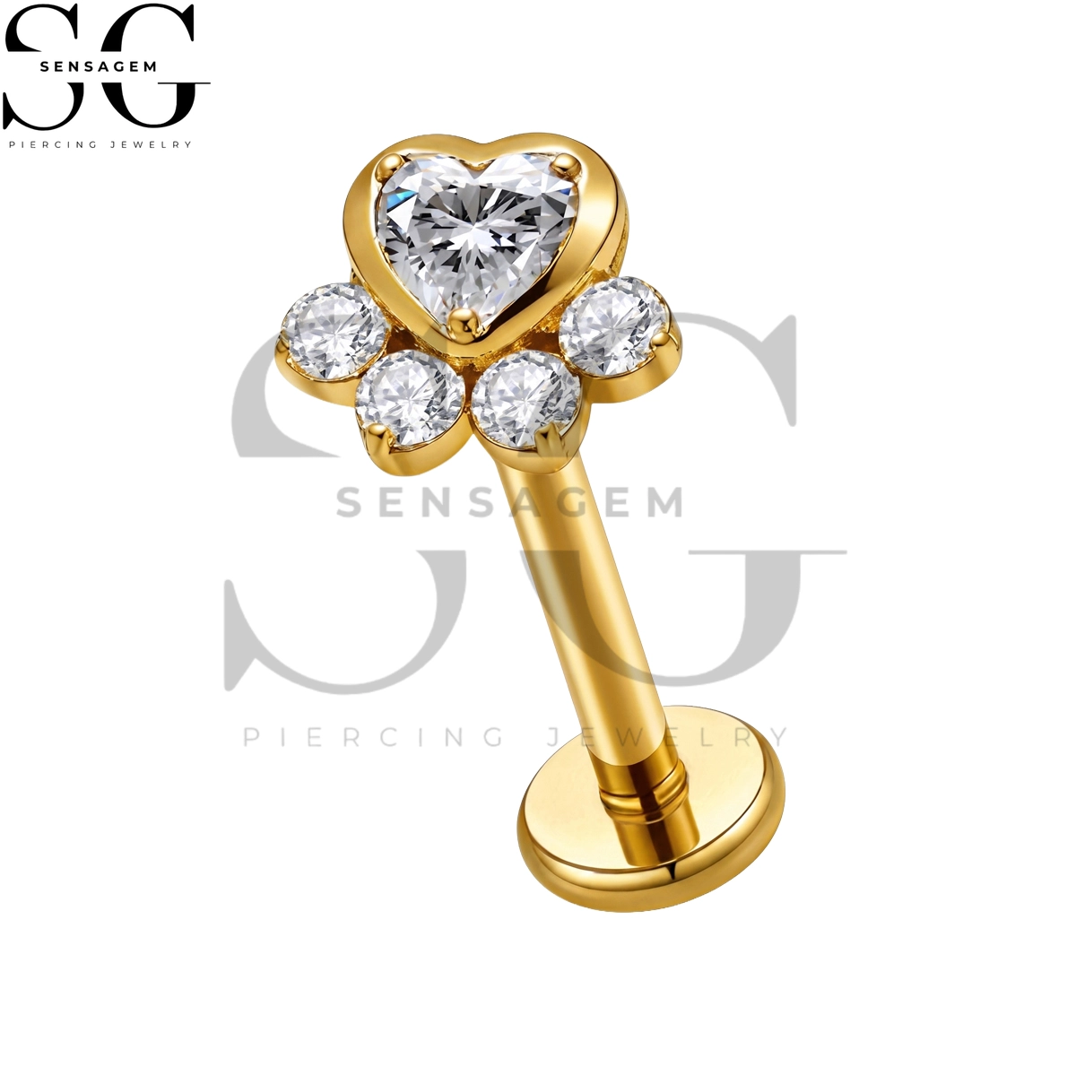 SGYS1388 ASTM F136 Titanium Flat Back Lip Ring CZ Heart Paw Labret Stud - Image 2