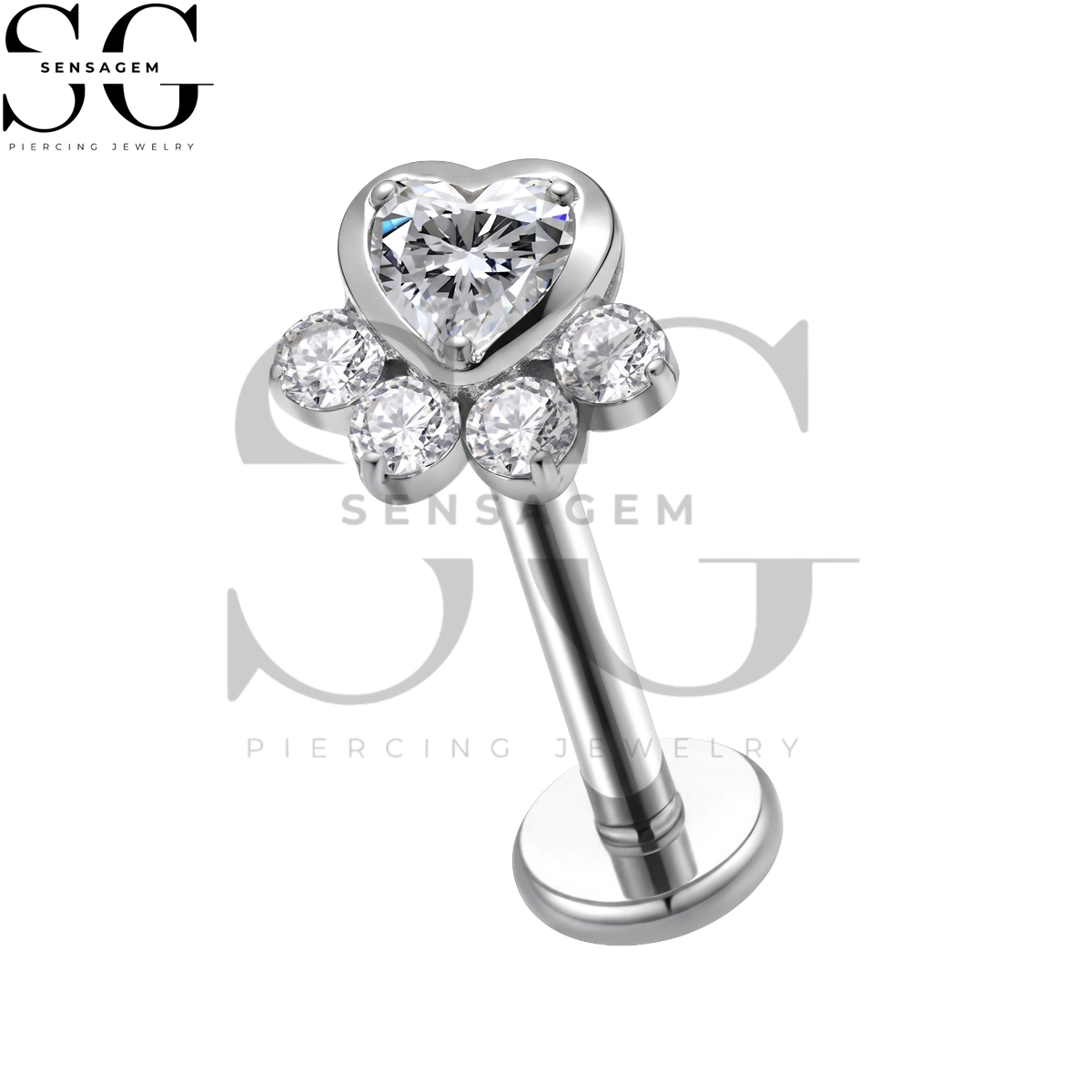 SGYS1388 ASTM F136 Titanium Flat Back Lip Ring CZ Heart Paw Labret Stud - Image 3
