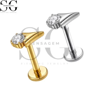 SGYS1390 ASTM F136 Titanium Flat Back Lip Ring CZ Comet Swoop Labret Stud