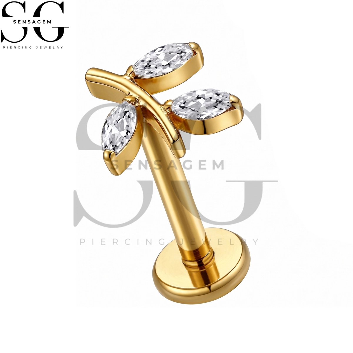 SGYS1391 ASTM F136 Titanium Flat Back Lip Ring Marquise CZ Dragonfly Labret Stud - Image 2