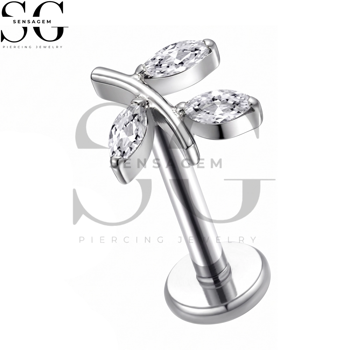 SGYS1391 ASTM F136 Titanium Flat Back Lip Ring Marquise CZ Dragonfly Labret Stud - Image 3