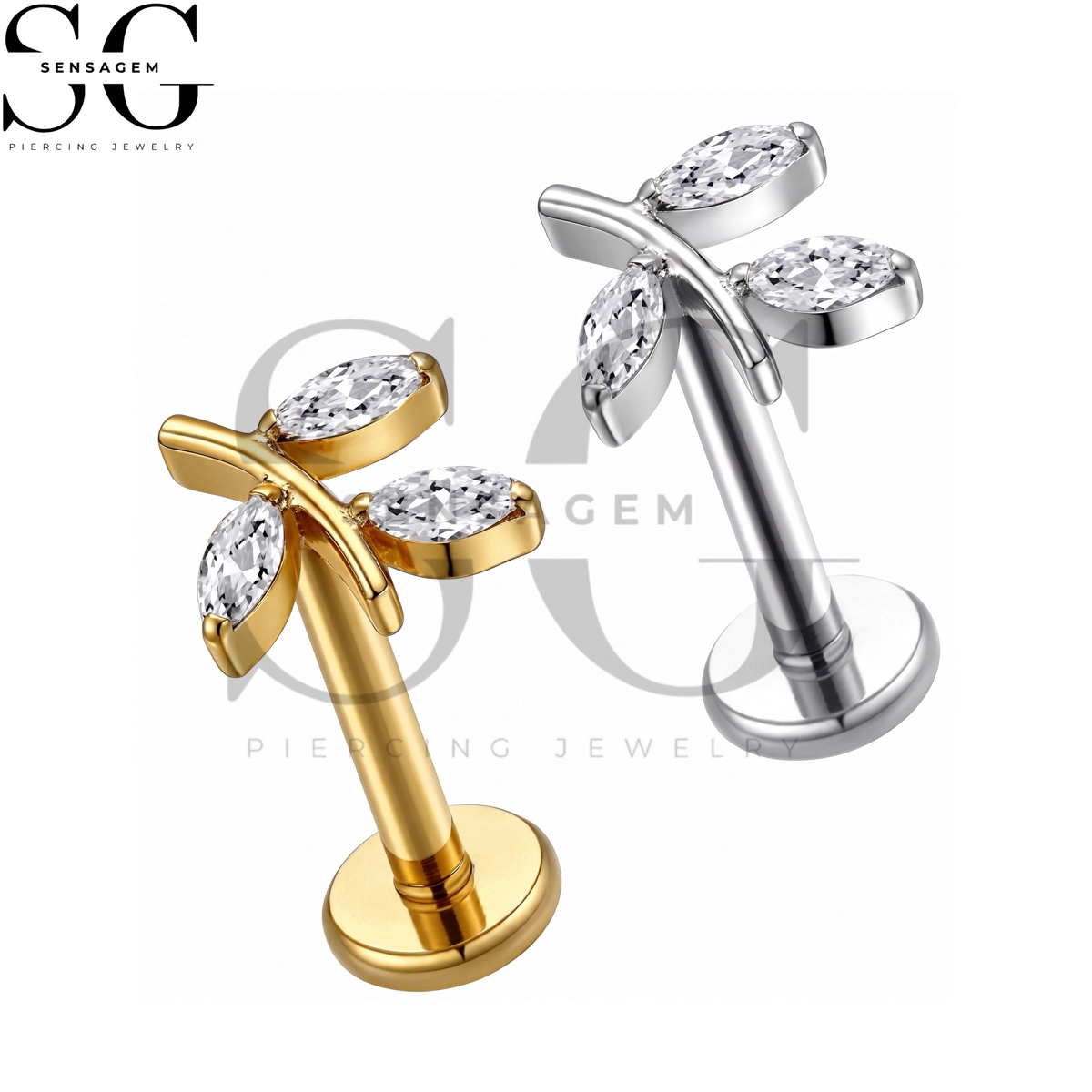 SGYS1391 ASTM F136 Titanium Flat Back Lip Ring Marquise CZ Dragonfly Labret Stud