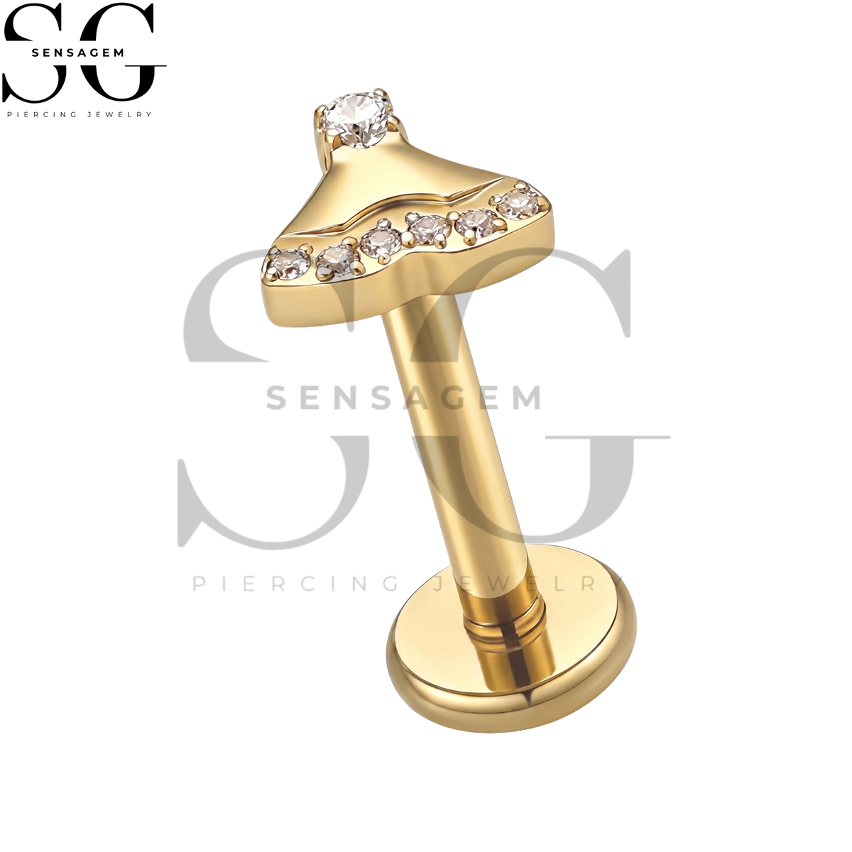 SGYS1397 ASTM F136 Titanium Flat Back Lip Ring CZ Fan Skirt Labret Stud - Image 2