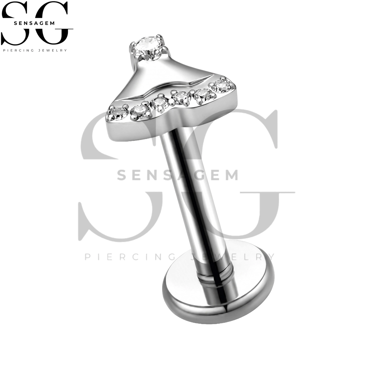 SGYS1397 ASTM F136 Titanium Flat Back Lip Ring CZ Fan Skirt Labret Stud - Image 3