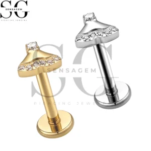 SGYS1397 ASTM F136 Titanium Flat Back Lip Ring CZ Fan Skirt Labret Stud