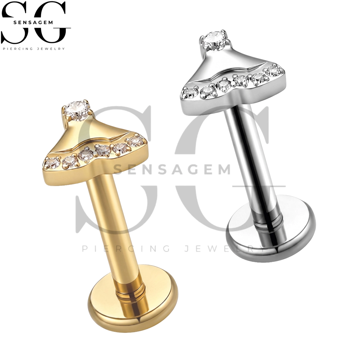 SGYS1397 ASTM F136 Titanium Flat Back Lip Ring CZ Fan Skirt Labret Stud