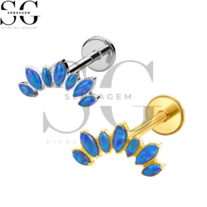 SGYS1353 G23 Anillo de labio con parte posterior plana de titanio Marquise Blue Opal05 Arc Labret Stud