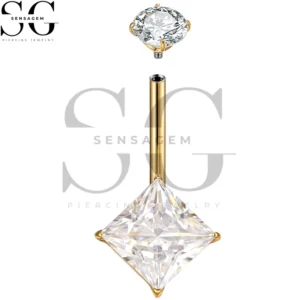 SGYS5039 Anillo de ombligo de titanio G23 14G Anillo de ombligo cuadrado con circonita cúbica de corte princesa