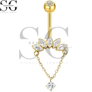 SGYS5043 Anillo para ombligo colgante de titanio G23, anillo para ombligo con circonita cúbica en forma de abanico de marquesa de 14G